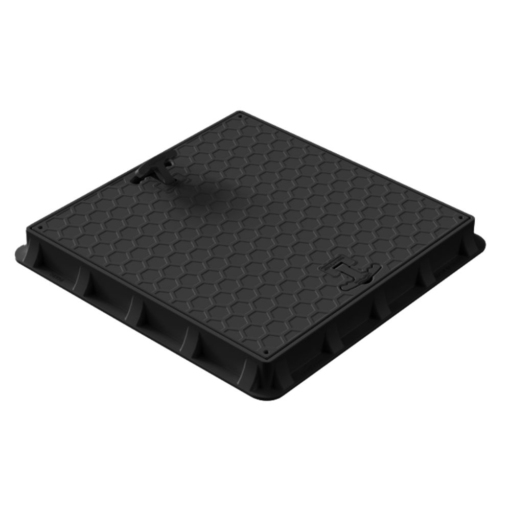 Capac canalizare pătrat din PP cu mâner negru 600x600