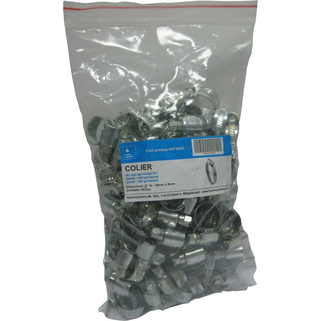 Colier din oțel galvanizat W1, 9 mm, pachet 100 buc. - 10-16