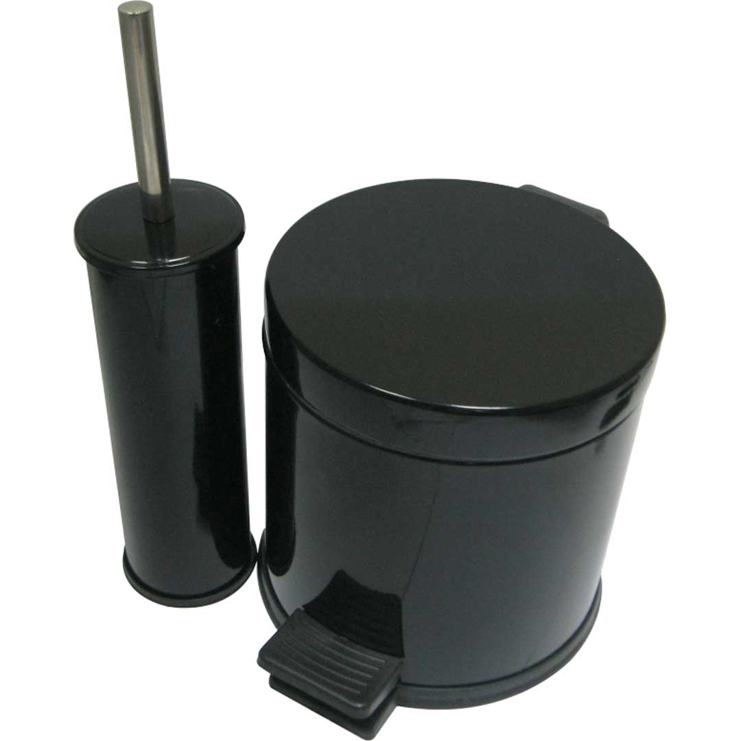 Set: coș de gunoi din INOX cu pedală (5L) + perie WC cu suport INOX - NEGRU