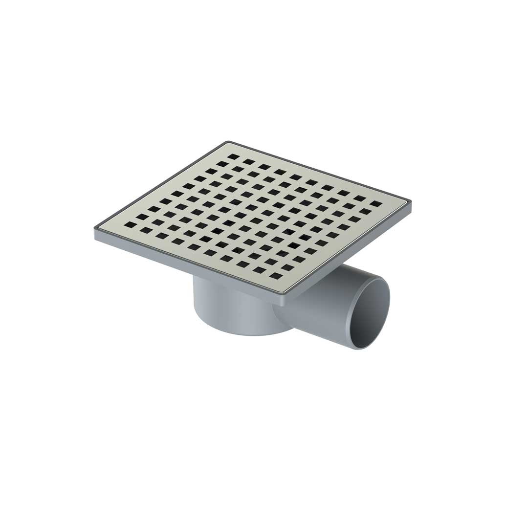 Sifon de pardoseală din plastic cu grila din INOX, ieșire laterală, DN 50mm, 110x110 mm