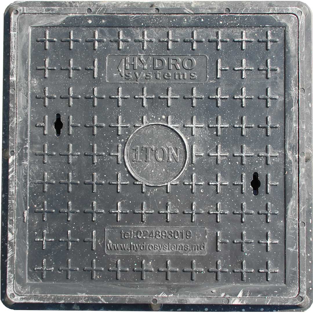 Capac canalizare plastic patrat, 600x600, 1t - GRI - 600x600
