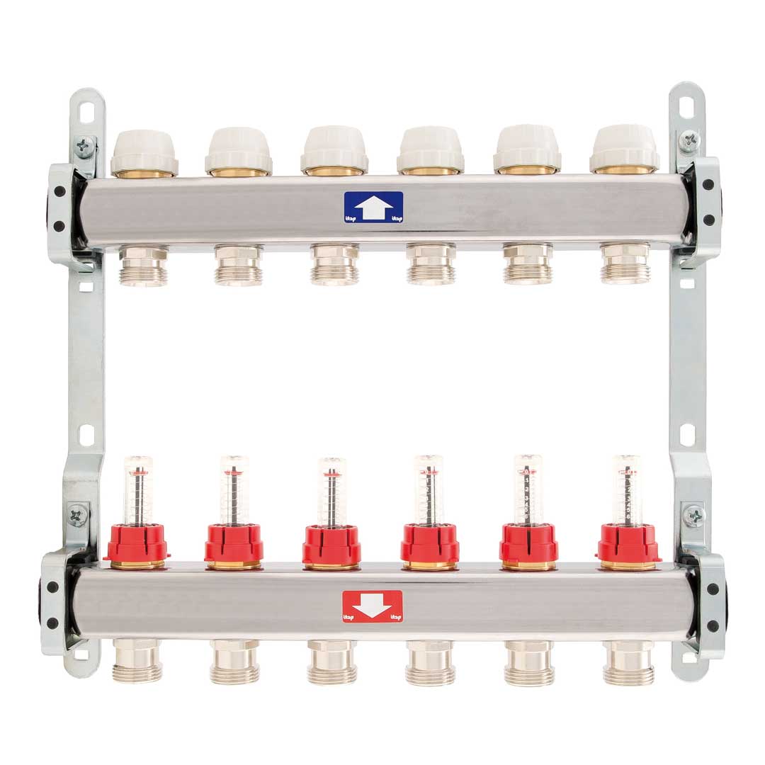 Colector complet din INOX,cu debitmetre TE-SA - 5 căi - 1"