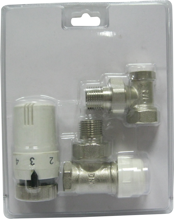 Set robineți colțar cromat tur-retur + cap temostatic 1/2" MxF