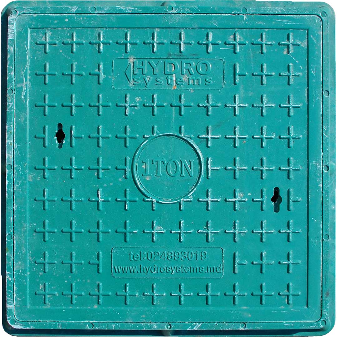 Capac canalizare plastic patrat, 500x500, 1t - VERDE - 500x500