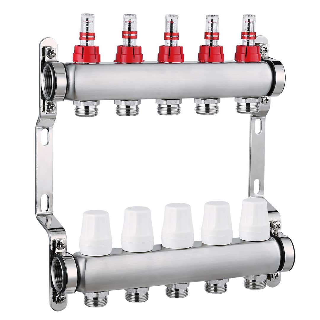 Colector complet din INOX, 10 căi, cu debitmetru, HYDRO-S, 1"x3/4"x16
