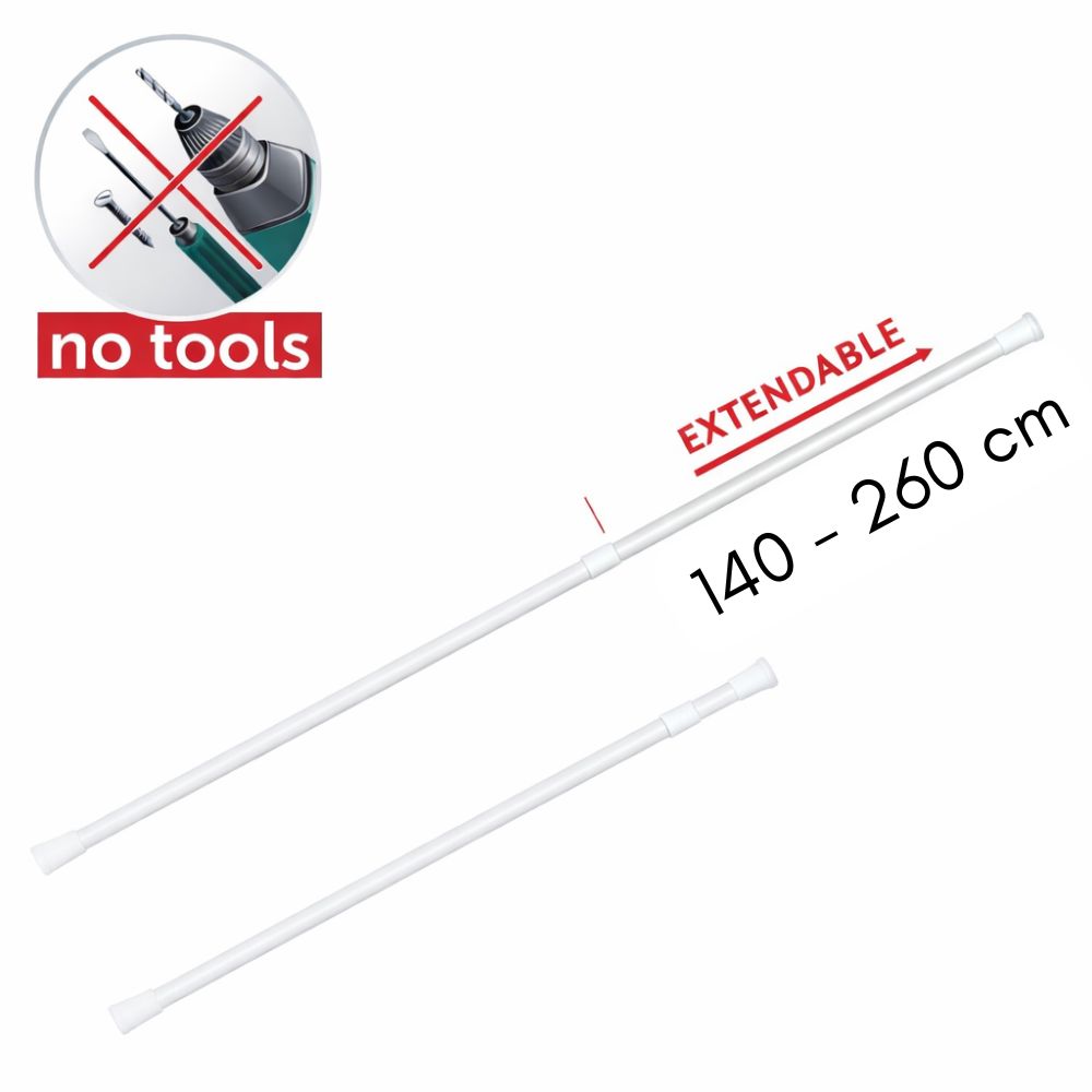 Bară telescopică din inox pentru perdea duă 140-260 cm, albă