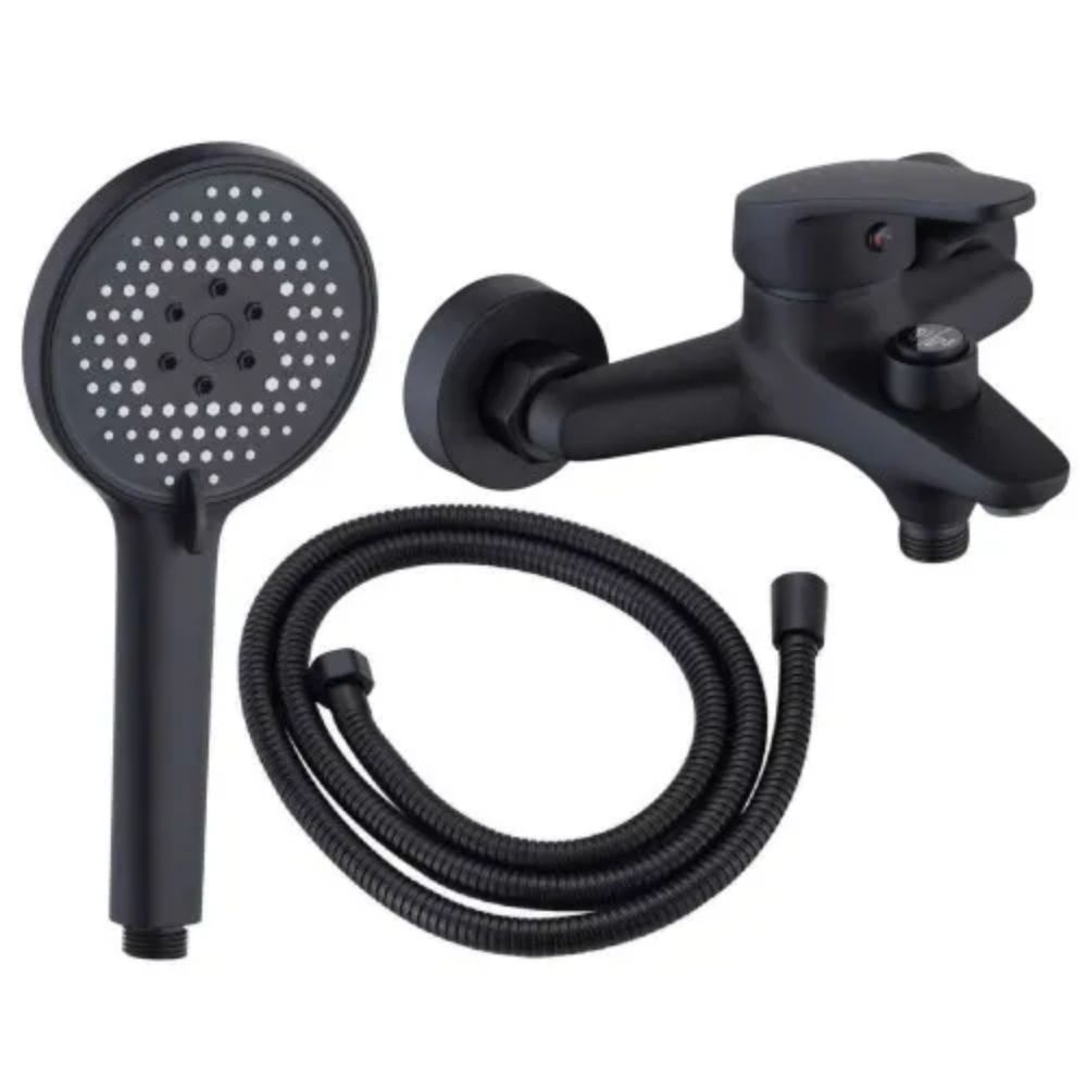 Set baterie cadă cu pară și furtun, Aquafix - 156, negru