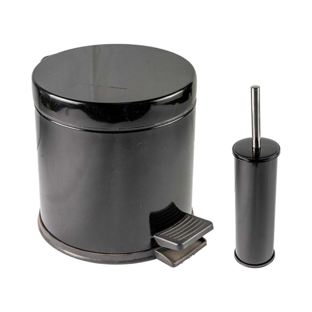 Set: coș gunoi (5L) din INOX cu pedală + perie WC cu suport INOX - NEGRU