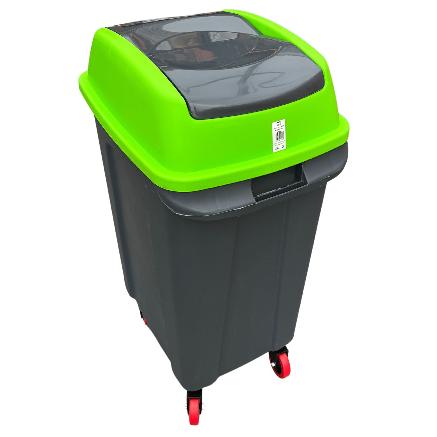 Coș gunoi, 50 L, cu roți, HIPPO, Negru/Verde