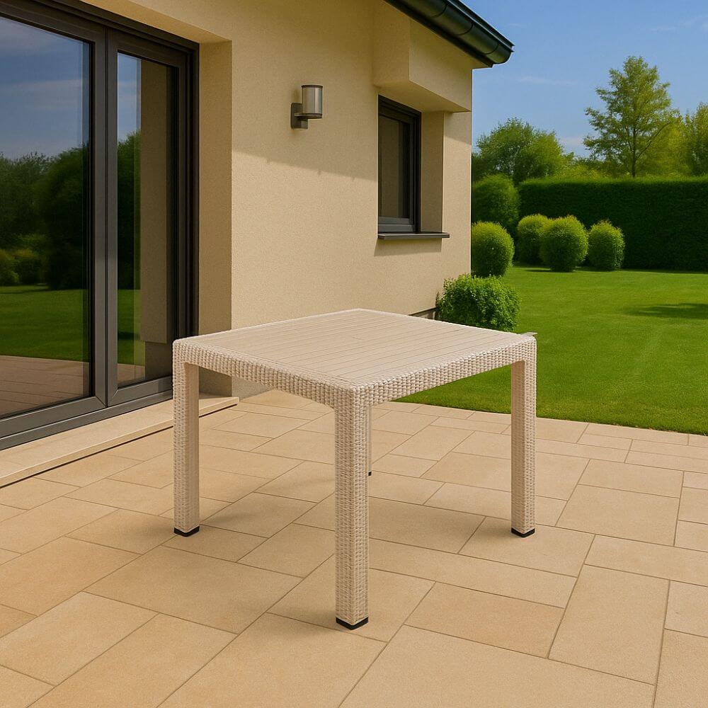 Masă Rattan 90x90, fără sticlă, Bej