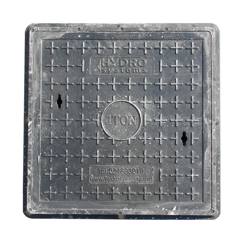 Capac canalizare plastic patrat, 600x600,  1t - GRI