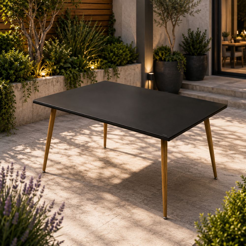 Masă Lifestyle, sticlă / metal, 150x90, Negru/Lemn