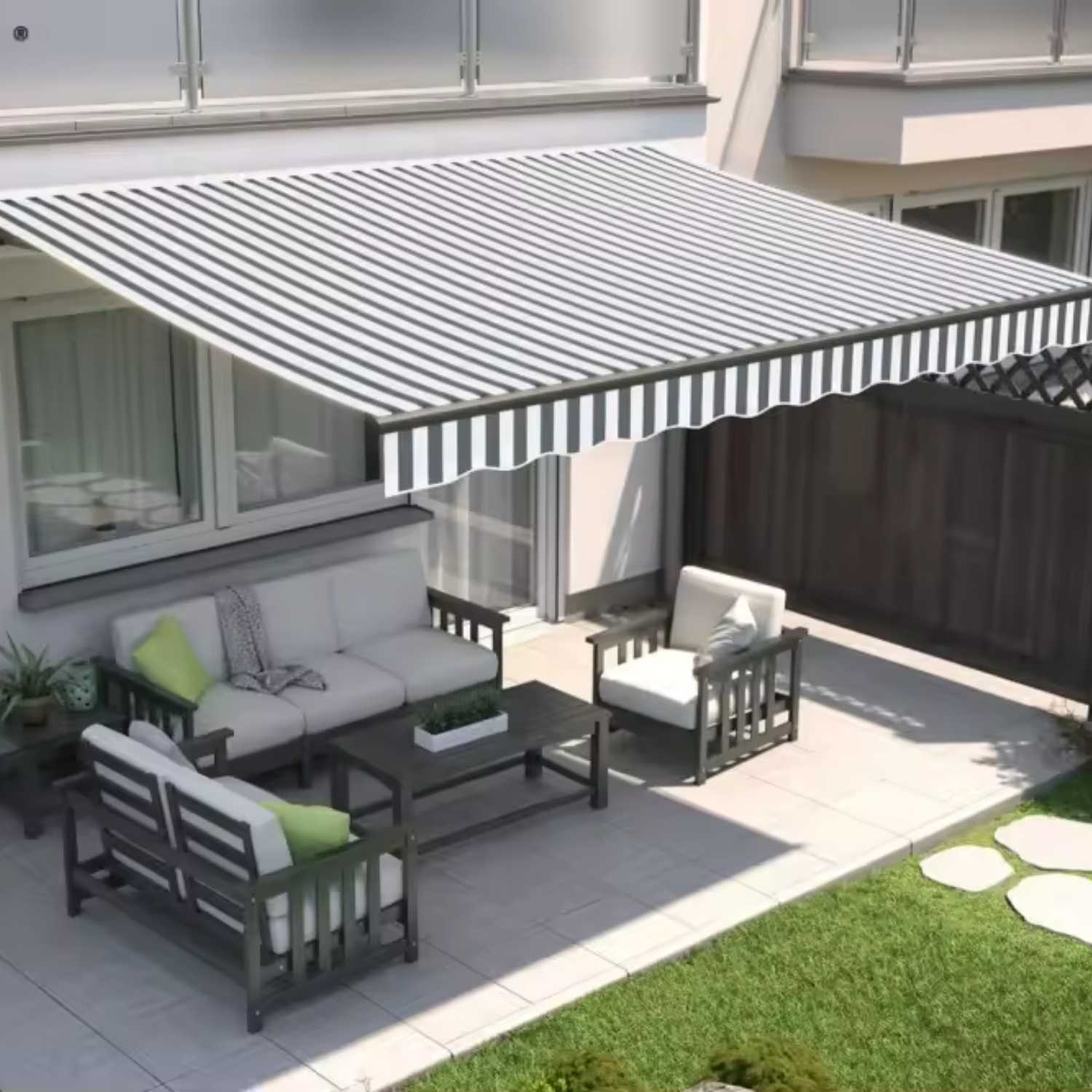 Copertină retractabilă alb-gri, 395x300 cm